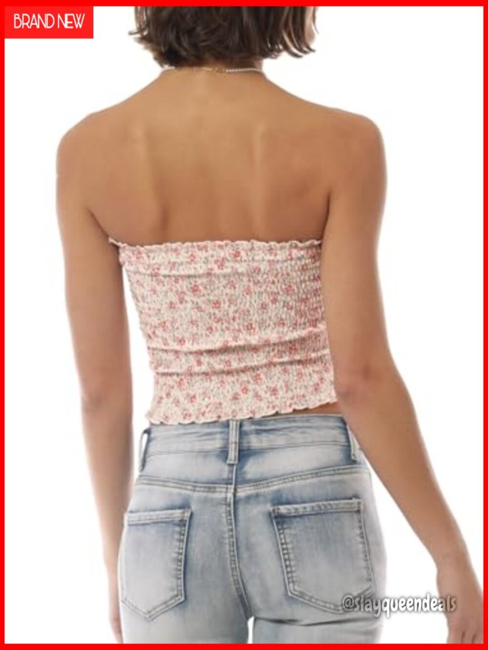 Strapless Tube Top Stretchy Smocked Bandeau Crop Tank Summer - Picture 6 of 7